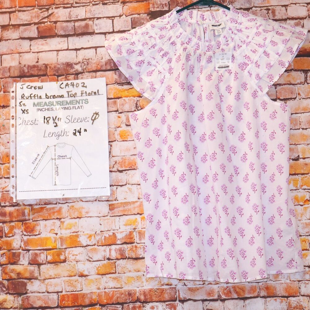 J.Crew NWT Ruffle Drama Floral Flutter Sleeve Top XS CA402 Cottagecore